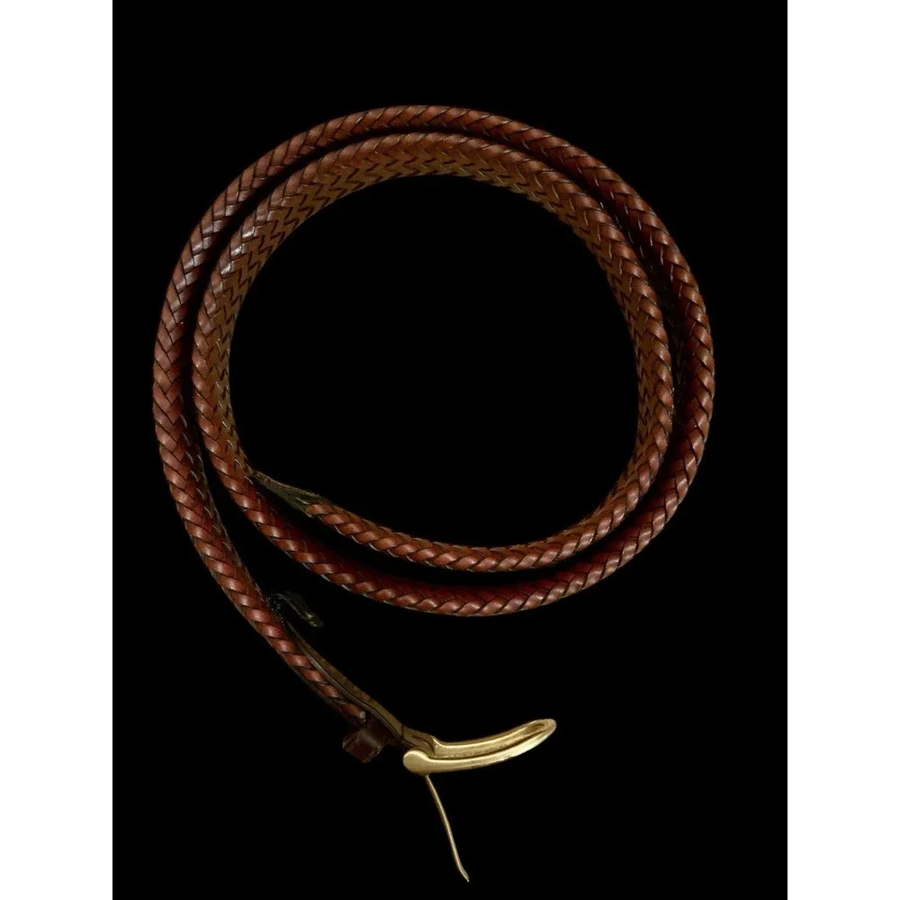 Perry Ellis Portfolio Brown Leather Braided Belt HP65106 W/Brass Buckle Sz 40